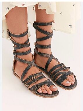 Bed Stu Black and Tan Strappy Sandals